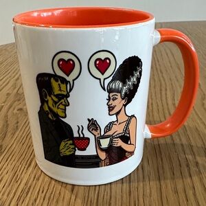 Romantic Frankenstein’s Monster Couple Orange-Accent Ceramic Coffee Mug